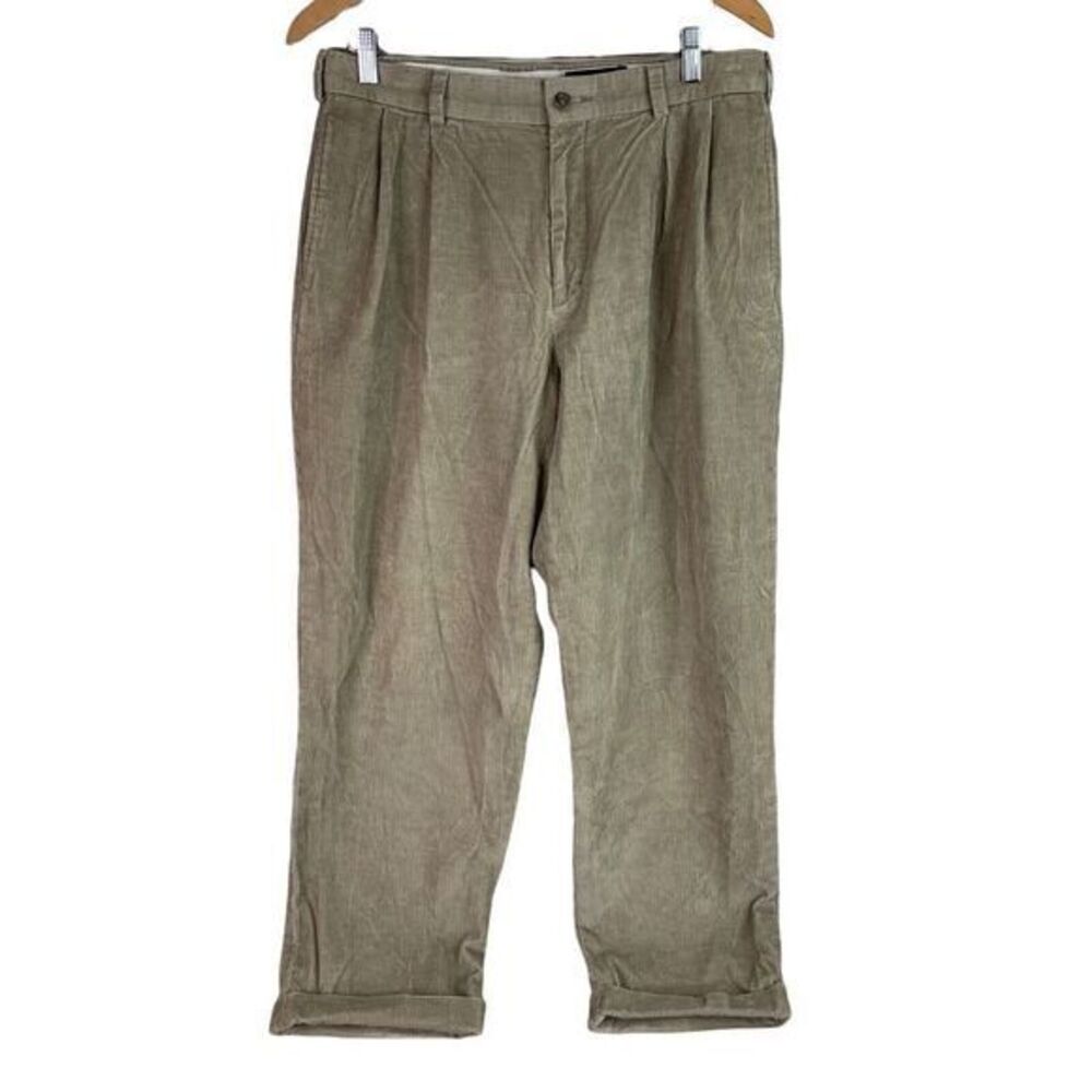 Vintage Eddie Bauer Pleated Corduroy Pants Mens 34 x 30 Brown Heavy Cotton